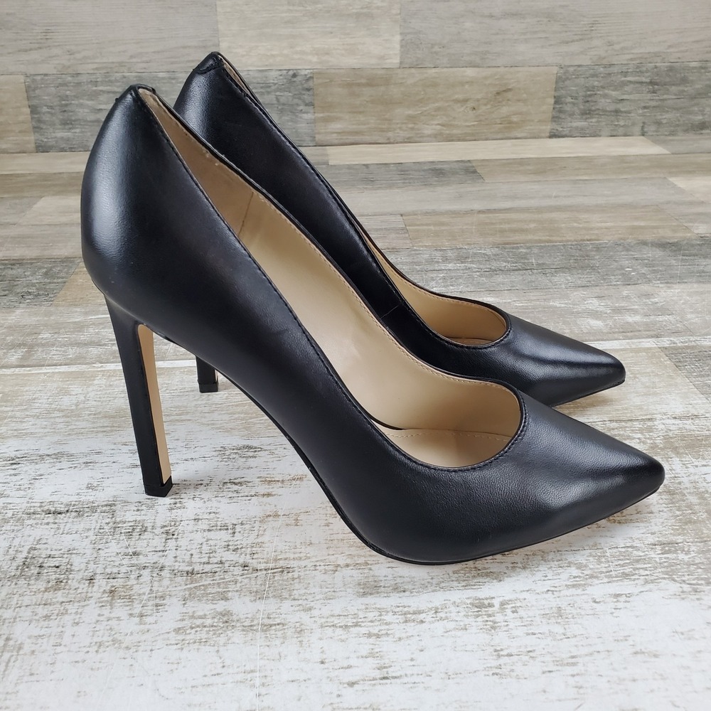 Nine West Tatiana Womens Pumps Sz 7 Smooth Black Leather Pointy Toe Slip On